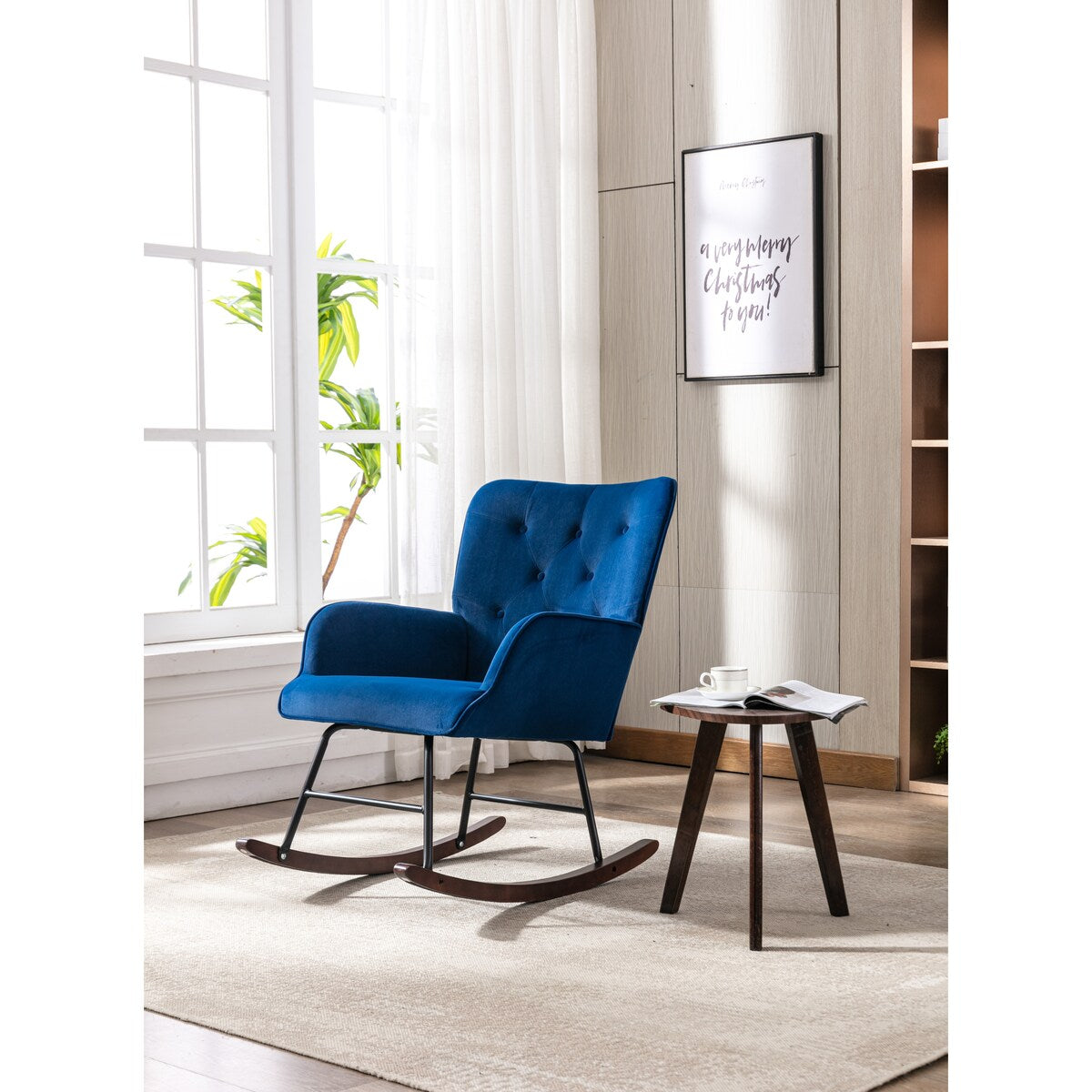 High Backrest & Cozy Armrest Velvet Rocking Chair Living Room Accent Chair Ergonomic Chair
