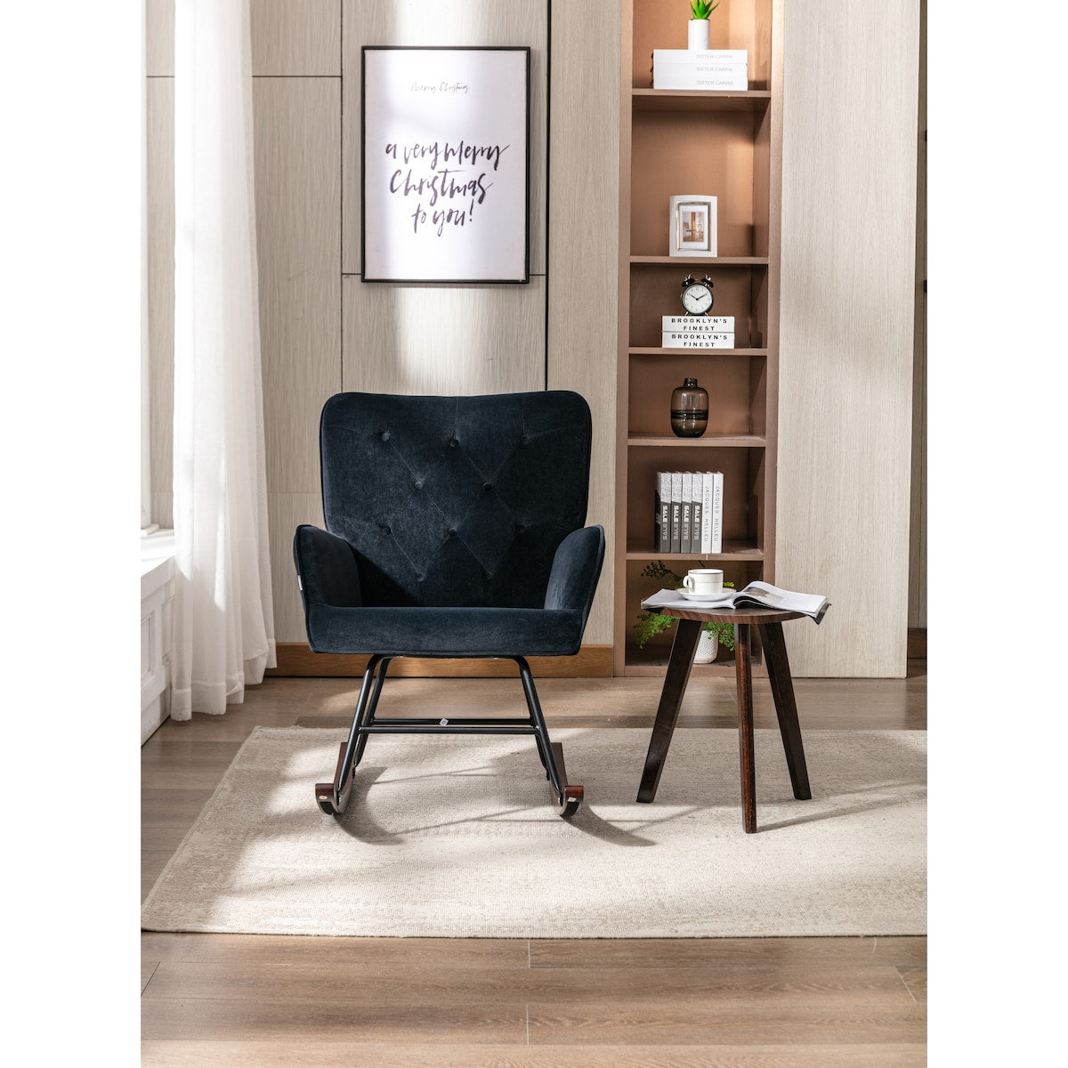 High Backrest & Cozy Armrest Velvet Rocking Chair Living Room Accent Chair Ergonomic Chair