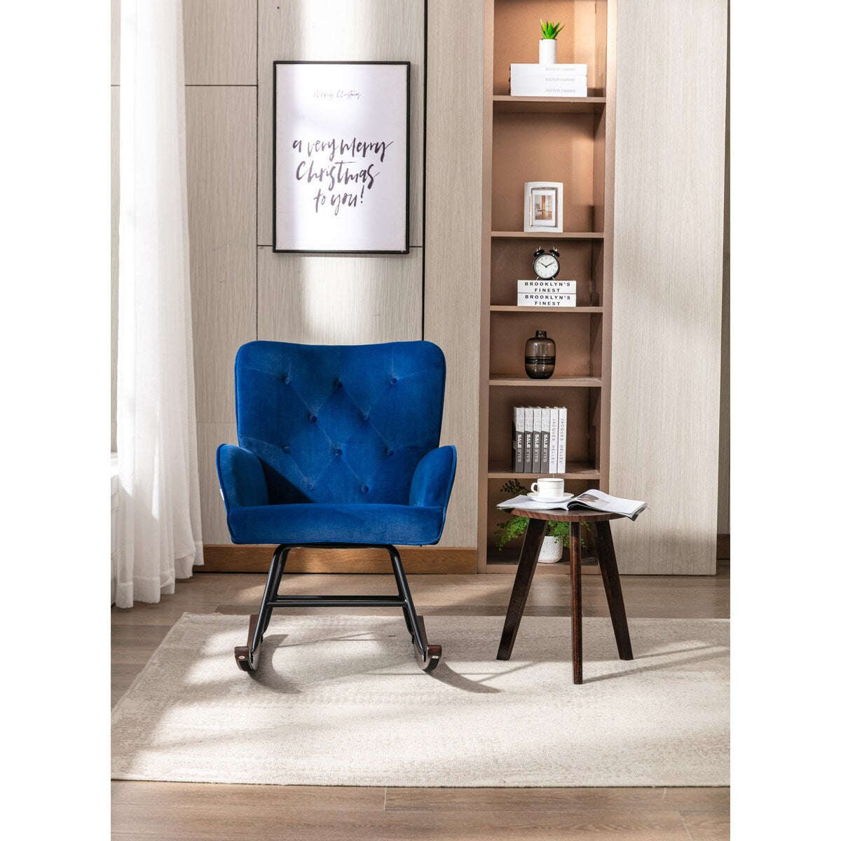 High Backrest & Cozy Armrest Velvet Rocking Chair Living Room Accent Chair Ergonomic Chair