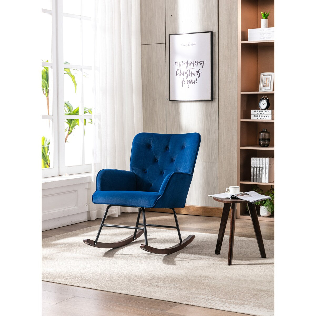 High Backrest & Cozy Armrest Velvet Rocking Chair Living Room Accent Chair Ergonomic Chair