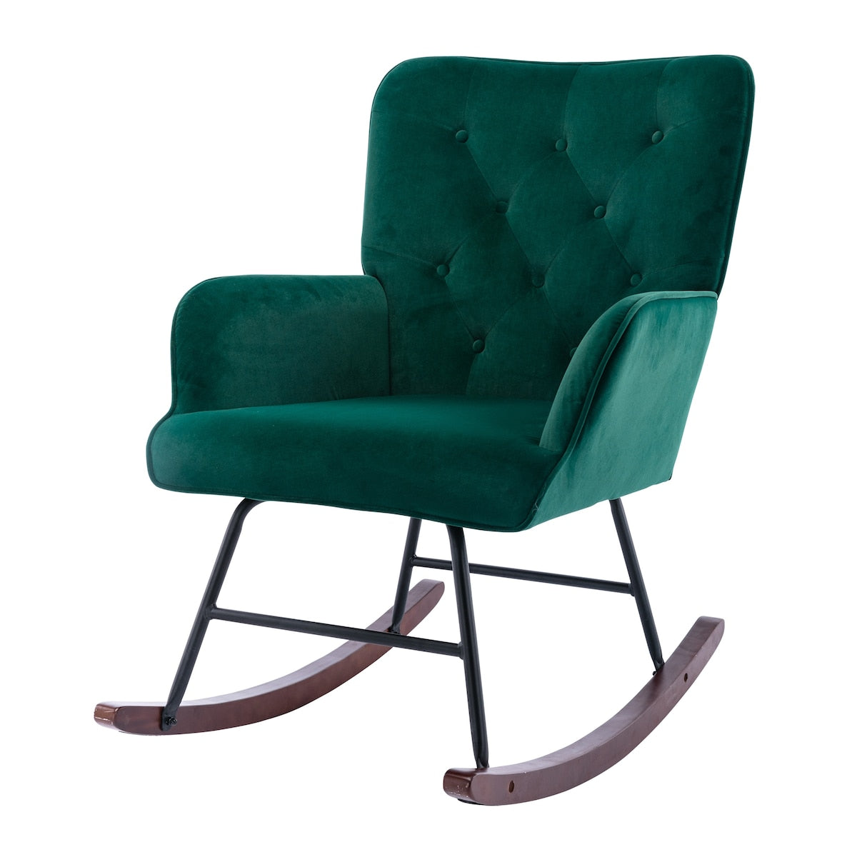 High Backrest & Cozy Armrest Velvet Rocking Chair Living Room Accent Chair Ergonomic Chair