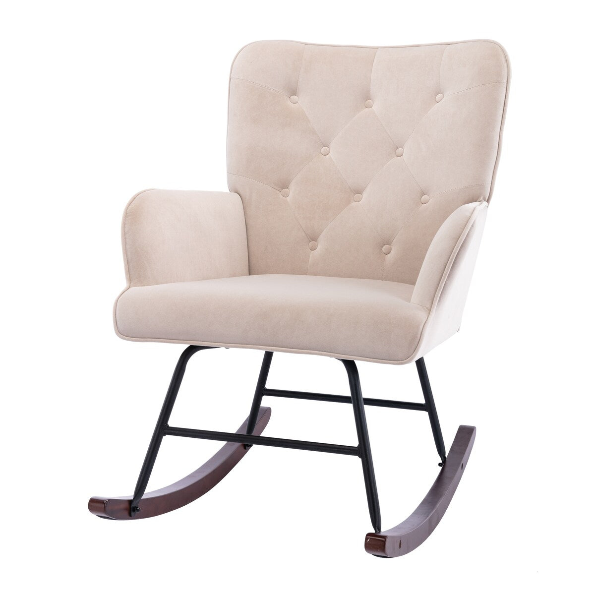 High Backrest & Cozy Armrest Velvet Rocking Chair Living Room Accent Chair Ergonomic Chair