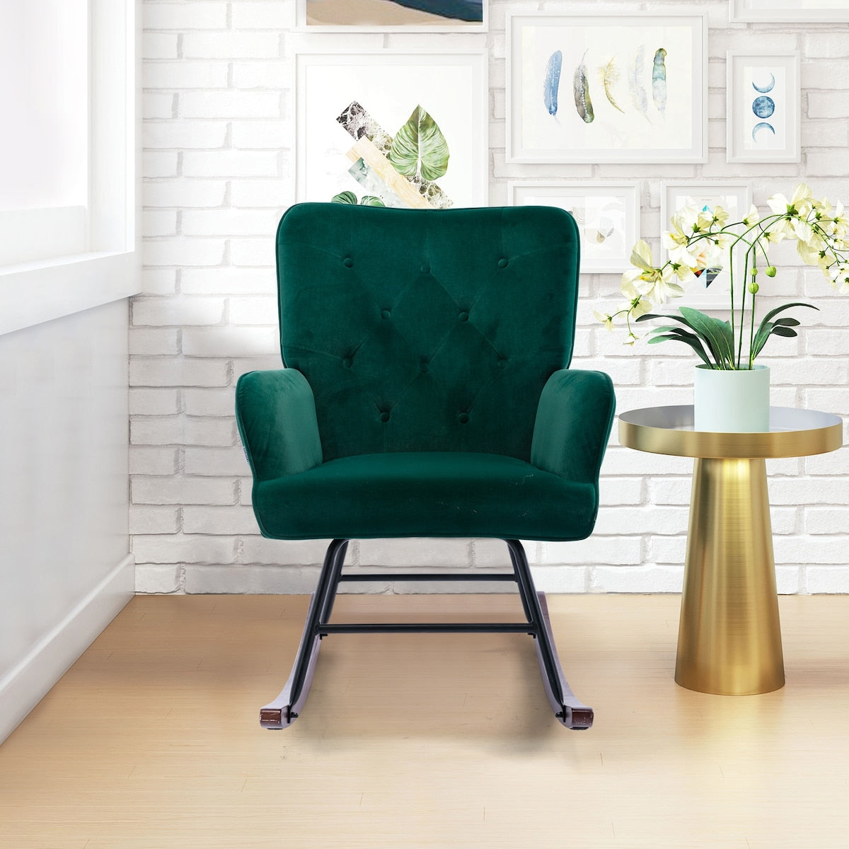 High Backrest & Cozy Armrest Velvet Rocking Chair Living Room Accent Chair Ergonomic Chair