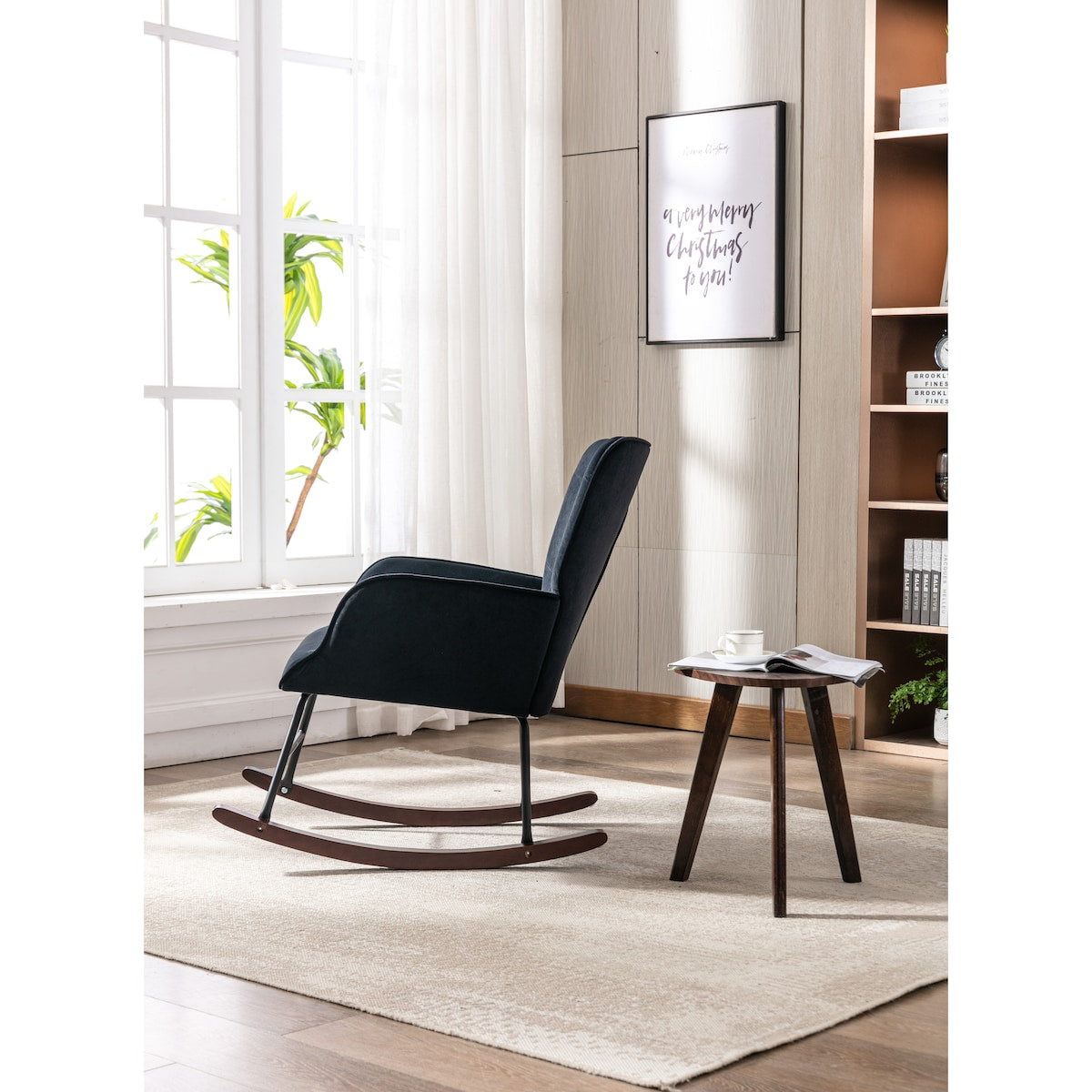 High Backrest & Cozy Armrest Velvet Rocking Chair Living Room Accent Chair Ergonomic Chair
