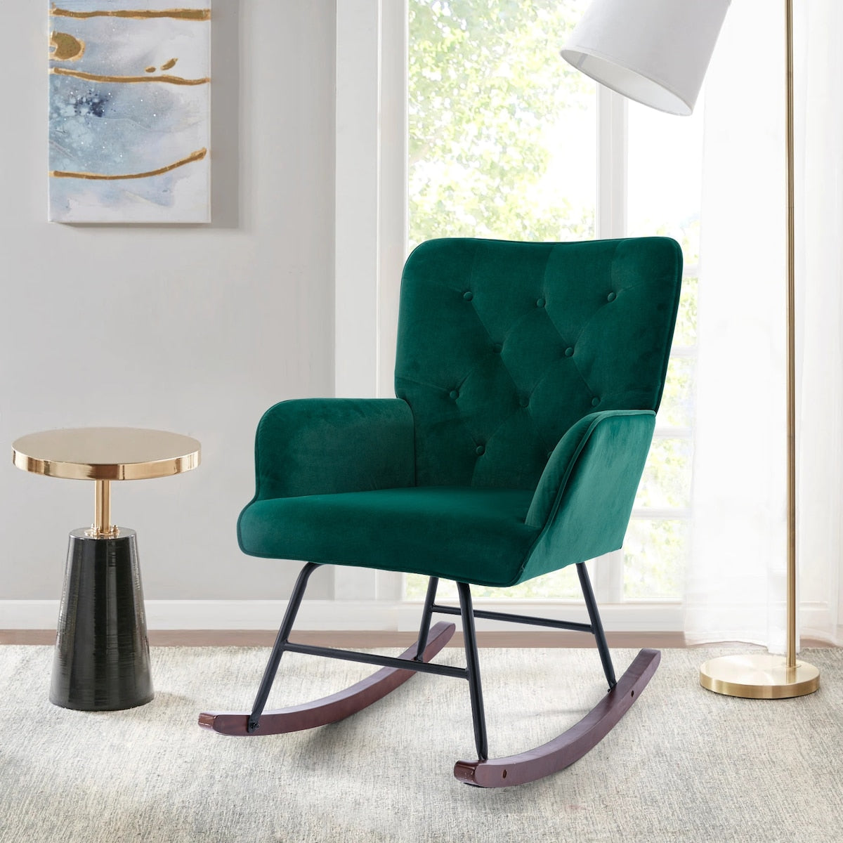 High Backrest & Cozy Armrest Velvet Rocking Chair Living Room Accent Chair Ergonomic Chair