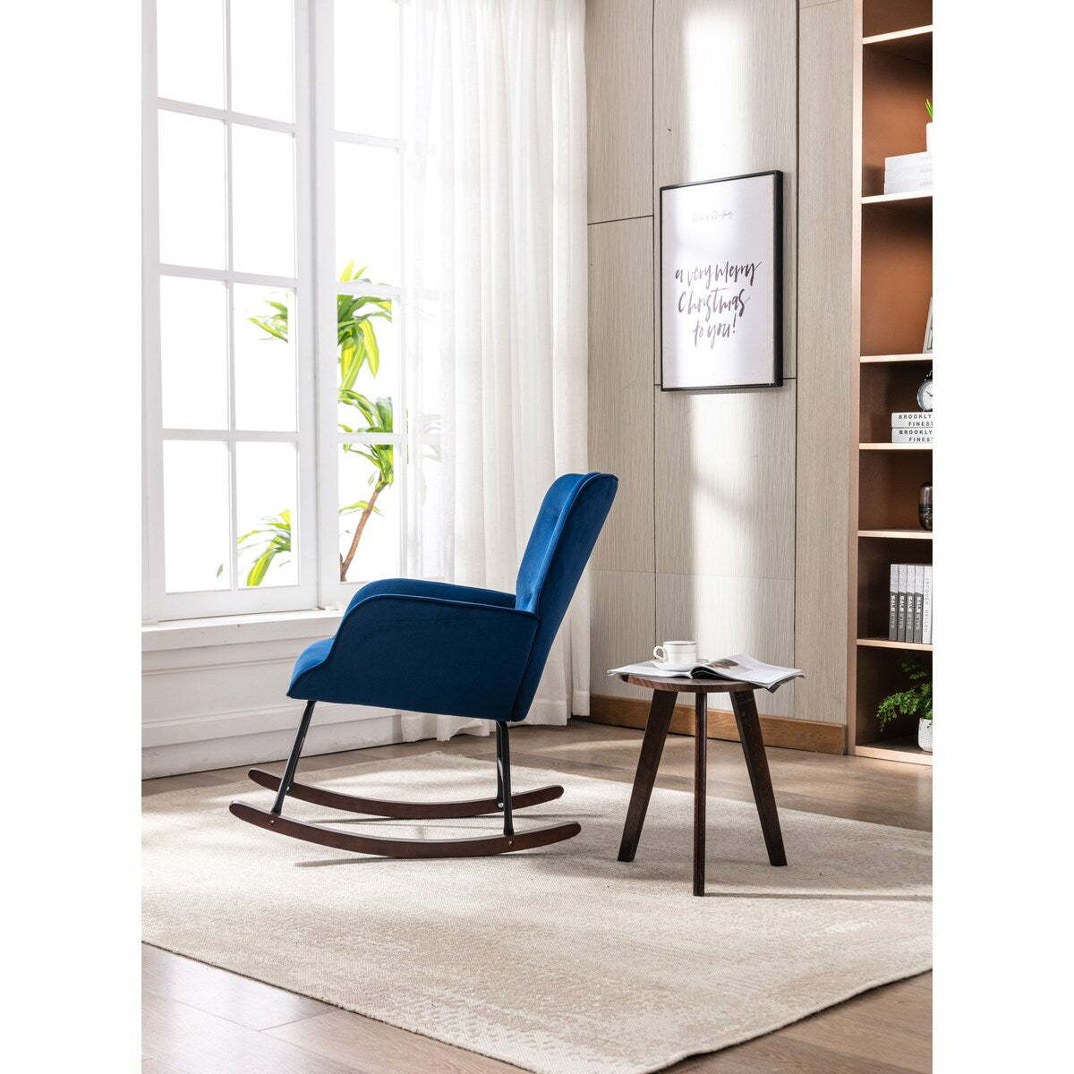 High Backrest & Cozy Armrest Velvet Rocking Chair Living Room Accent Chair Ergonomic Chair