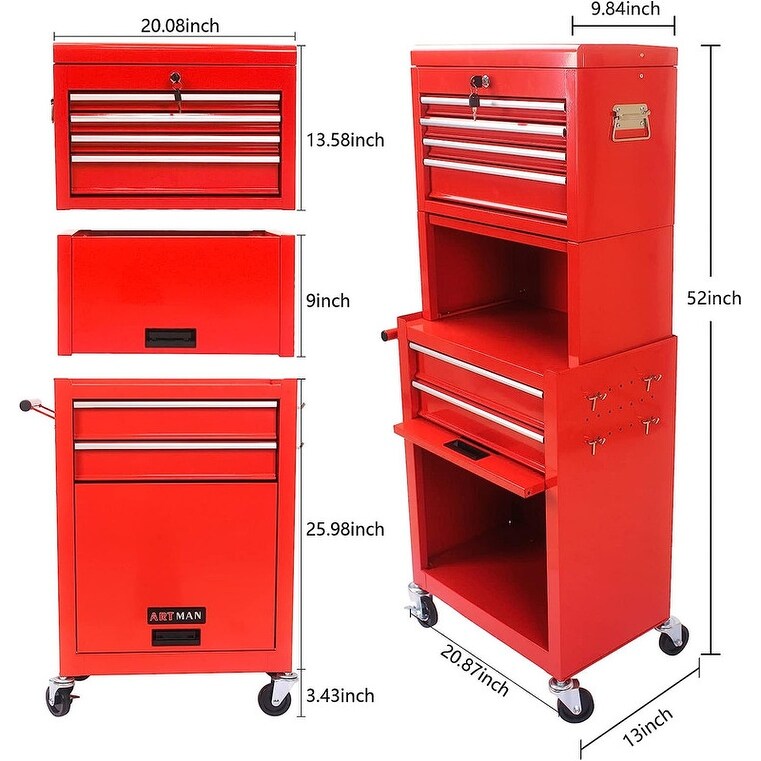 Rolling Tool Chest Storage Cabinet Tool Box with Wheels & 6 Drawers