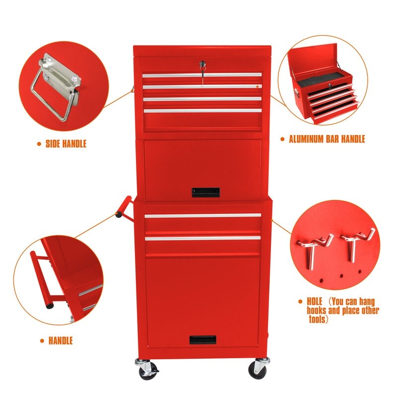 Rolling Tool Chest Storage Cabinet Tool Box with Wheels & 6 Drawers