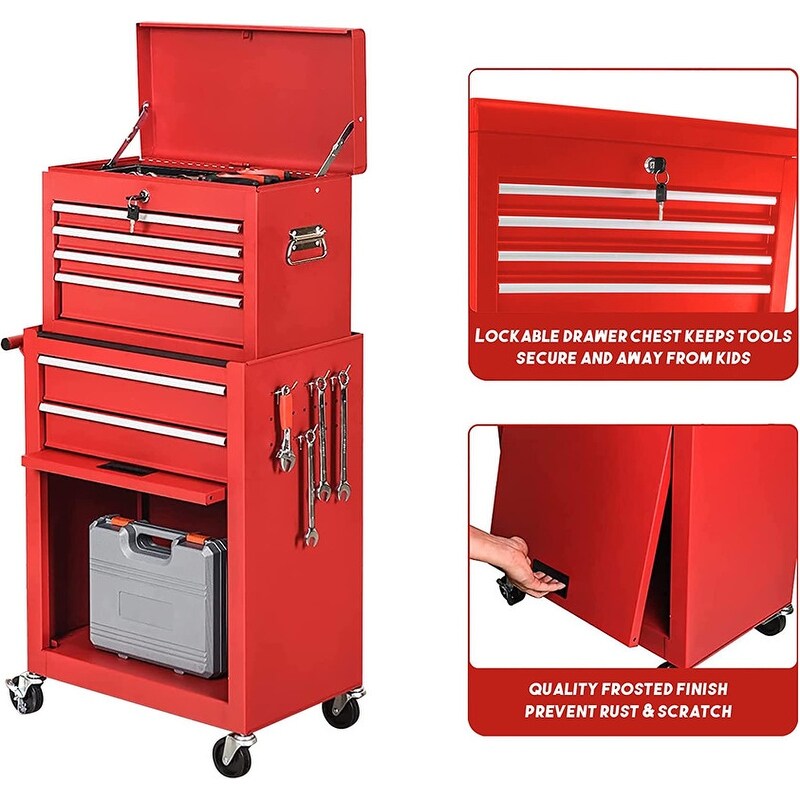 Rolling Tool Chest Storage Cabinet Tool Box with Wheels & 6 Drawers