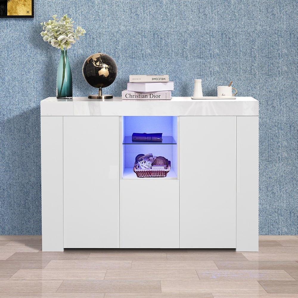 High Gloss Dining Room Buffet Storage Cabinet Hallway Living Room TV Stand Unit Display Cabinet with Drawer and 2 Doors