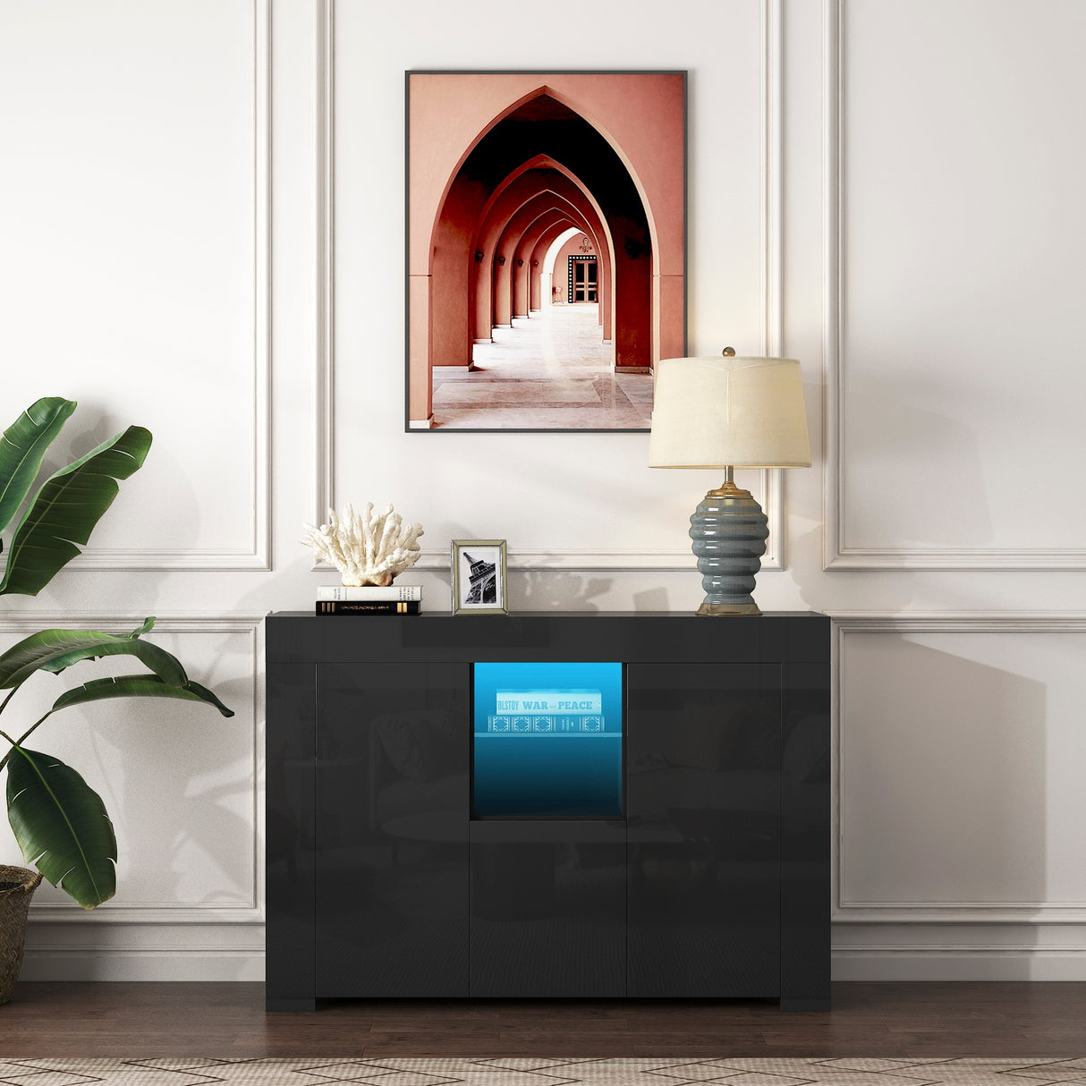 High Gloss Dining Room Buffet Storage Cabinet Hallway Living Room TV Stand Unit Display Cabinet with Drawer and 2 Doors