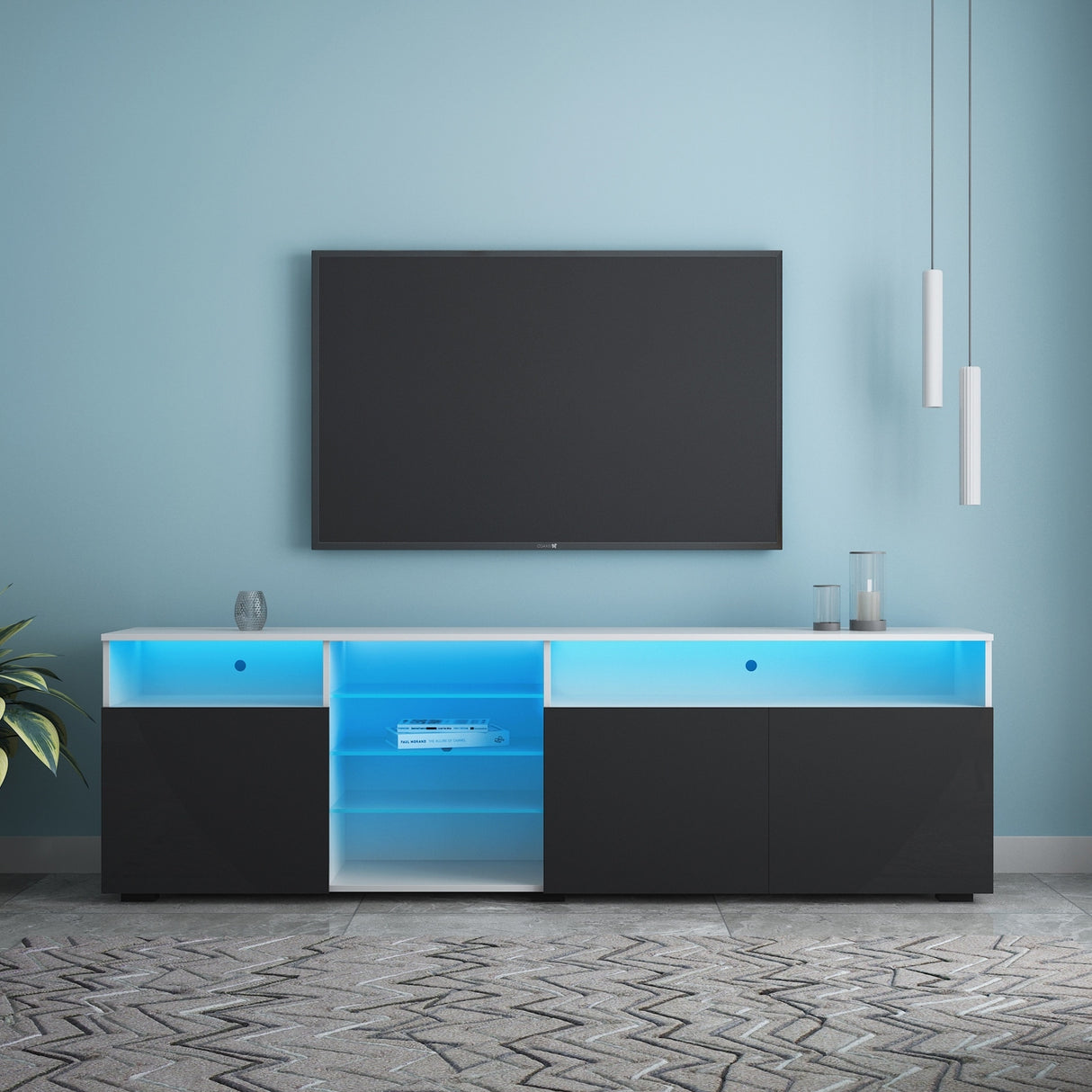 High Gloss Doors Modern TV Stand LED