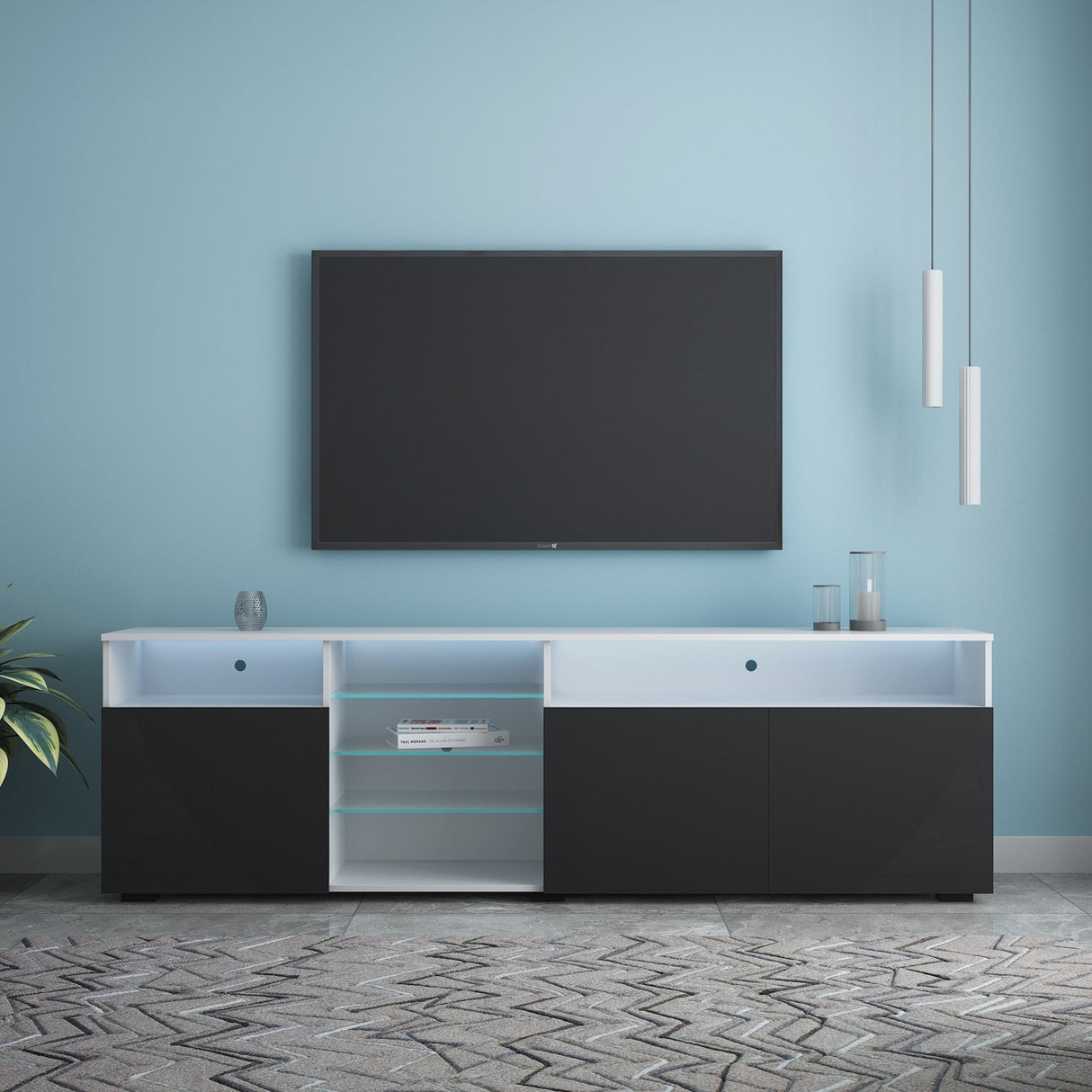 High Gloss Doors Modern TV Stand LED