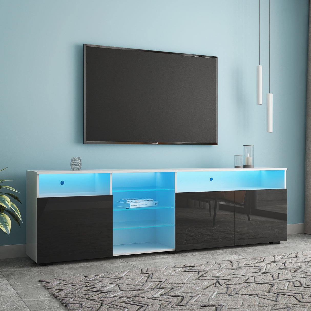 High Gloss Doors Modern TV Stand LED