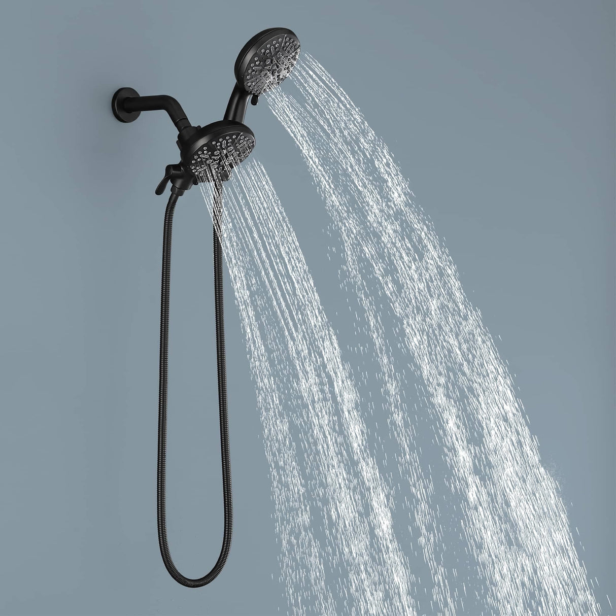 High Pressure Shower System Faucet Black 2-in-1 Dual Shower Heads & Handheld With 25-Spray Setting Modes Massage Kits Set