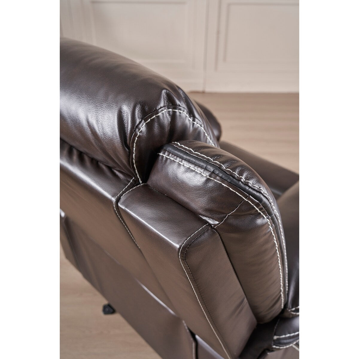 High-Quality Furniture: Reclining Upholstered Sofa in Faux Leather with Unique Color Stitching Design and Easy Assembly
