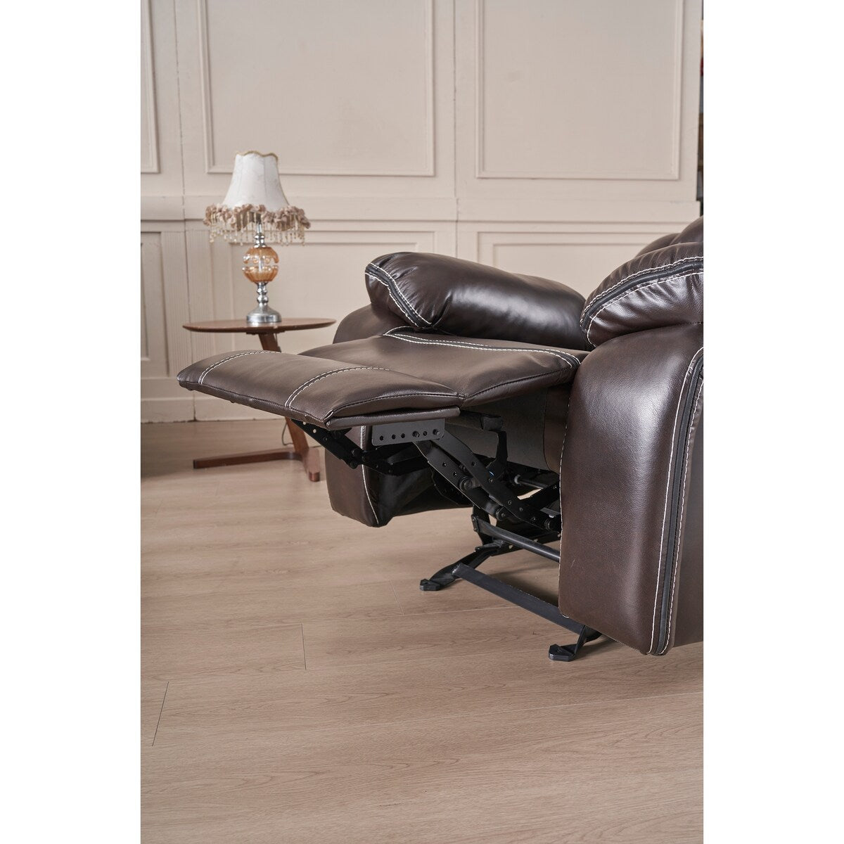 High-Quality Furniture: Reclining Upholstered Sofa in Faux Leather with Unique Color Stitching Design and Easy Assembly