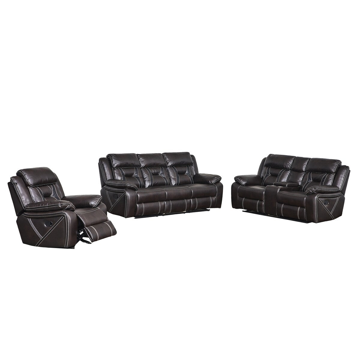 High-Quality Furniture: Reclining Upholstered Sofa in Faux Leather with Unique Color Stitching Design and Easy Assembly