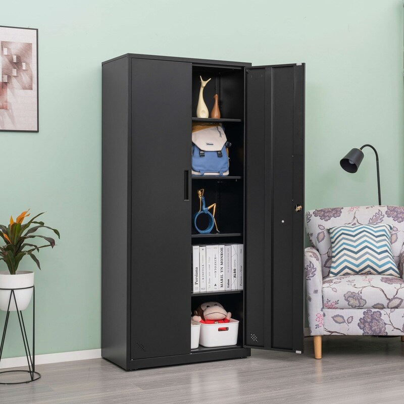 High Storage Cabinet with 2 Doors and 4 Partitions