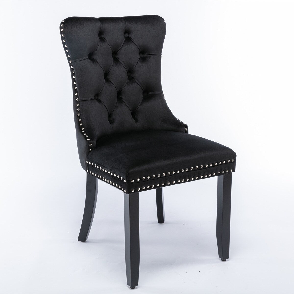 High-end Tufted Solid Wood Contemporary Velvet Upholstered Dining Chair with Wood Legs Nailhead Trim 2-Pcs Set