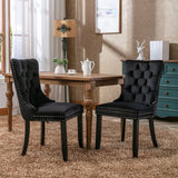 High-end Tufted Solid Wood Contemporary Velvet Upholstered Dining Chair with Wood Legs Nailhead Trim 2-Pcs Set