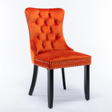 High-end Tufted Solid Wood Contemporary Velvet Upholstered Dining Chair with Wood Legs Nailhead Trim 2-Pcs Set
