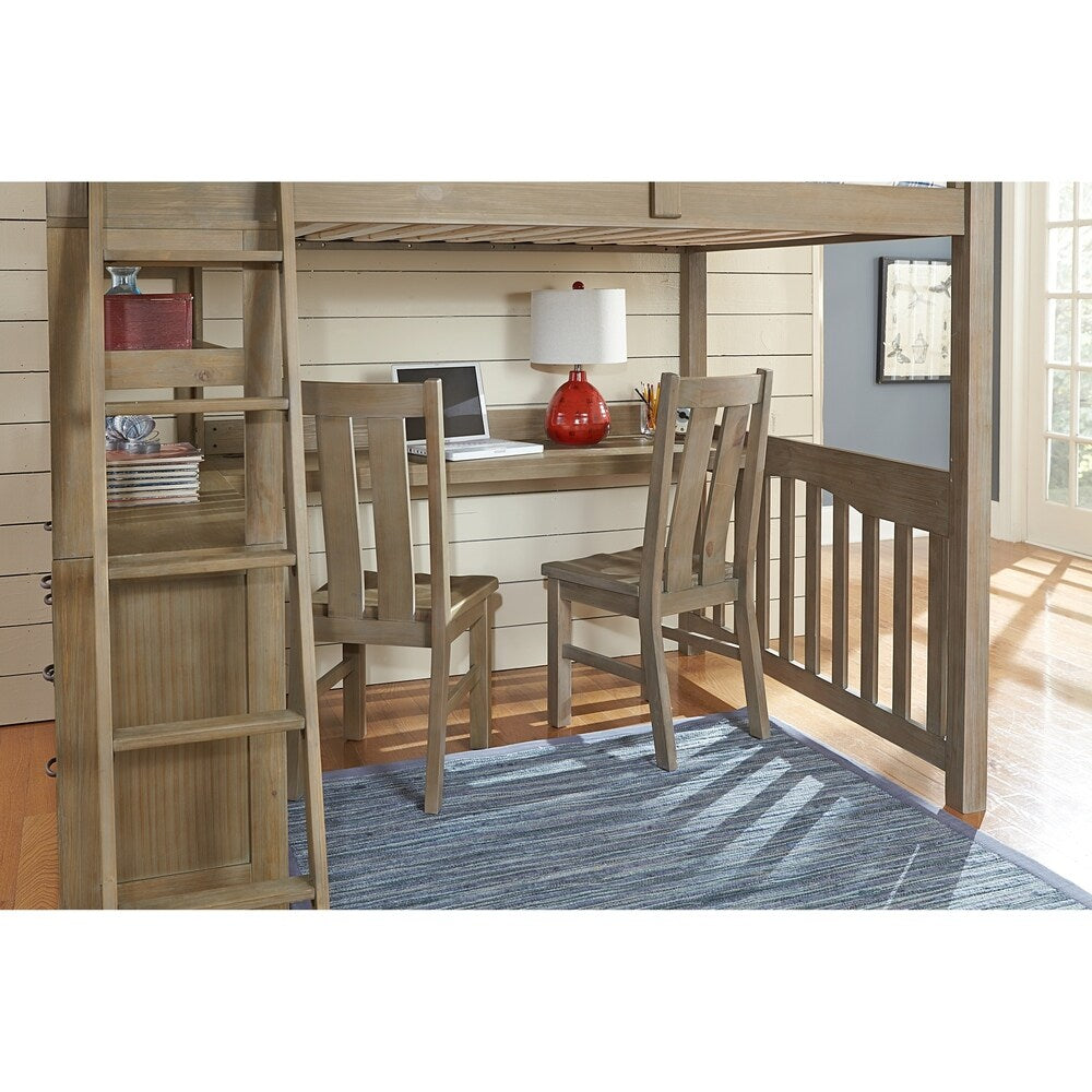 Highlands Full Loft Bed with Desk and Chair, Driftwood
