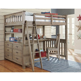 Highlands Full Loft Bed with Desk and Chair, Driftwood