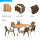 HIGOLD 3801 Nofi Patio Furniture, 7 Pieces Patio Dining Sets, Matte Champagne Aluminum Frame, Imitated Teak Aluminum Tabletop