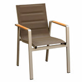 HIGOLD 3801 Nofi Patio Furniture, 7 Pieces Patio Dining Sets, Matte Champagne Aluminum Frame, Imitated Teak Aluminum Tabletop