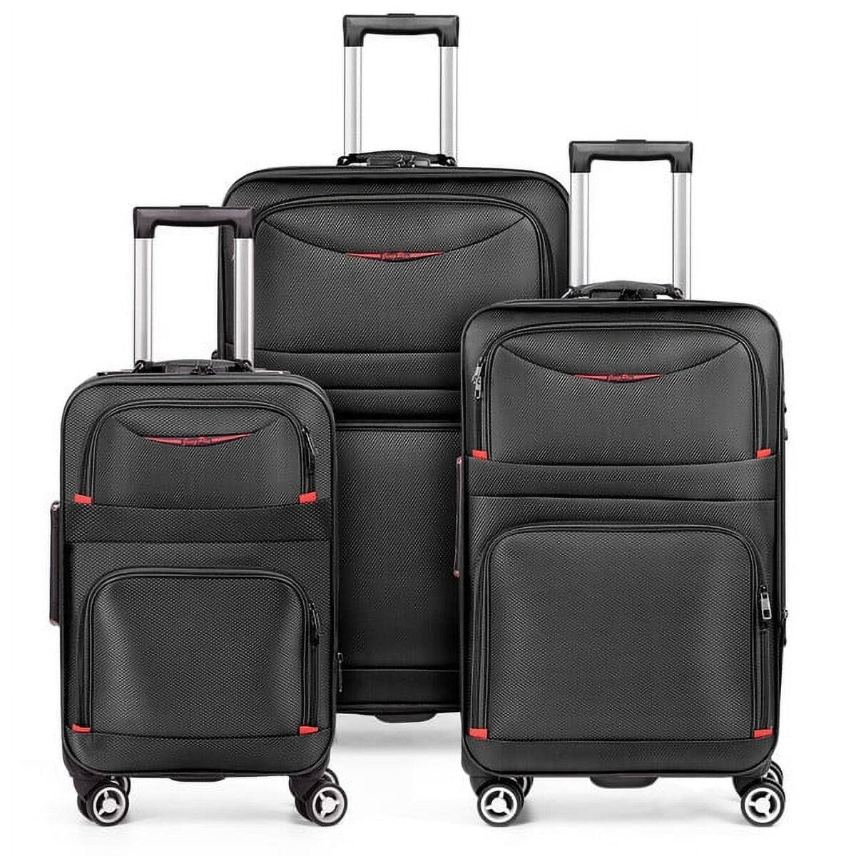 Hikolayae Jingpin Collection Softside Spinner Luggage Sets in Elegant Black, 3 Piece- TSA Lock