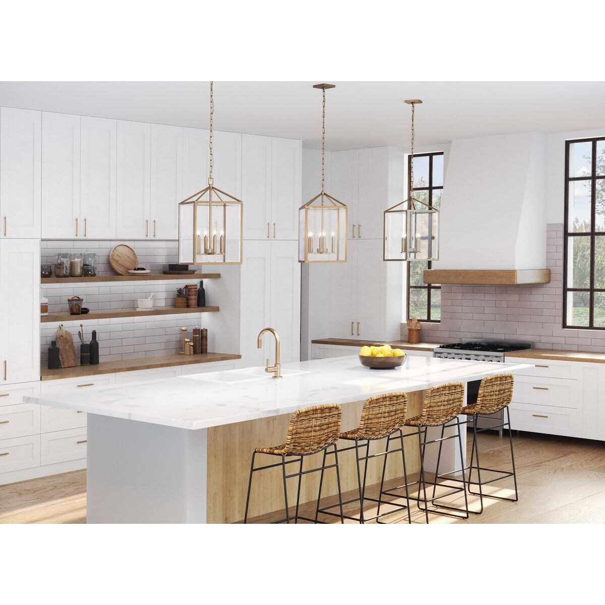 Hillcrest Collection Four-Light Vintage Brass Transitional Hall & Foyer Light - 13 in x 13 in x 22 in