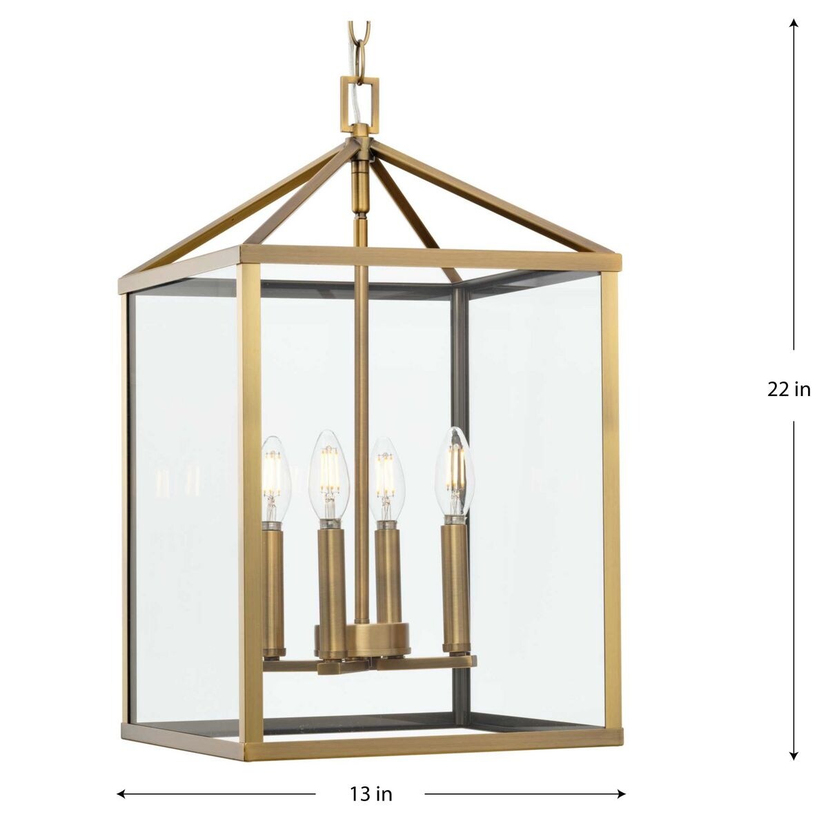 Hillcrest Collection Four-Light Vintage Brass Transitional Hall & Foyer Light - 13 in x 13 in x 22 in