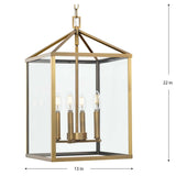 Hillcrest Collection Four-Light Vintage Brass Transitional Hall & Foyer Light - 13 in x 13 in x 22 in