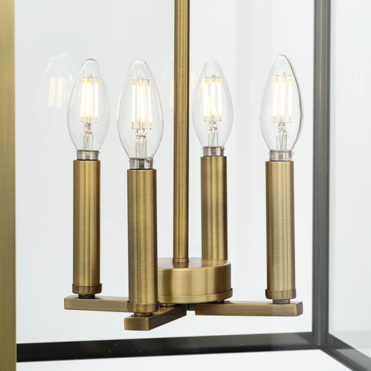 Hillcrest Collection Four-Light Vintage Brass Transitional Hall & Foyer Light - 13 in x 13 in x 22 in