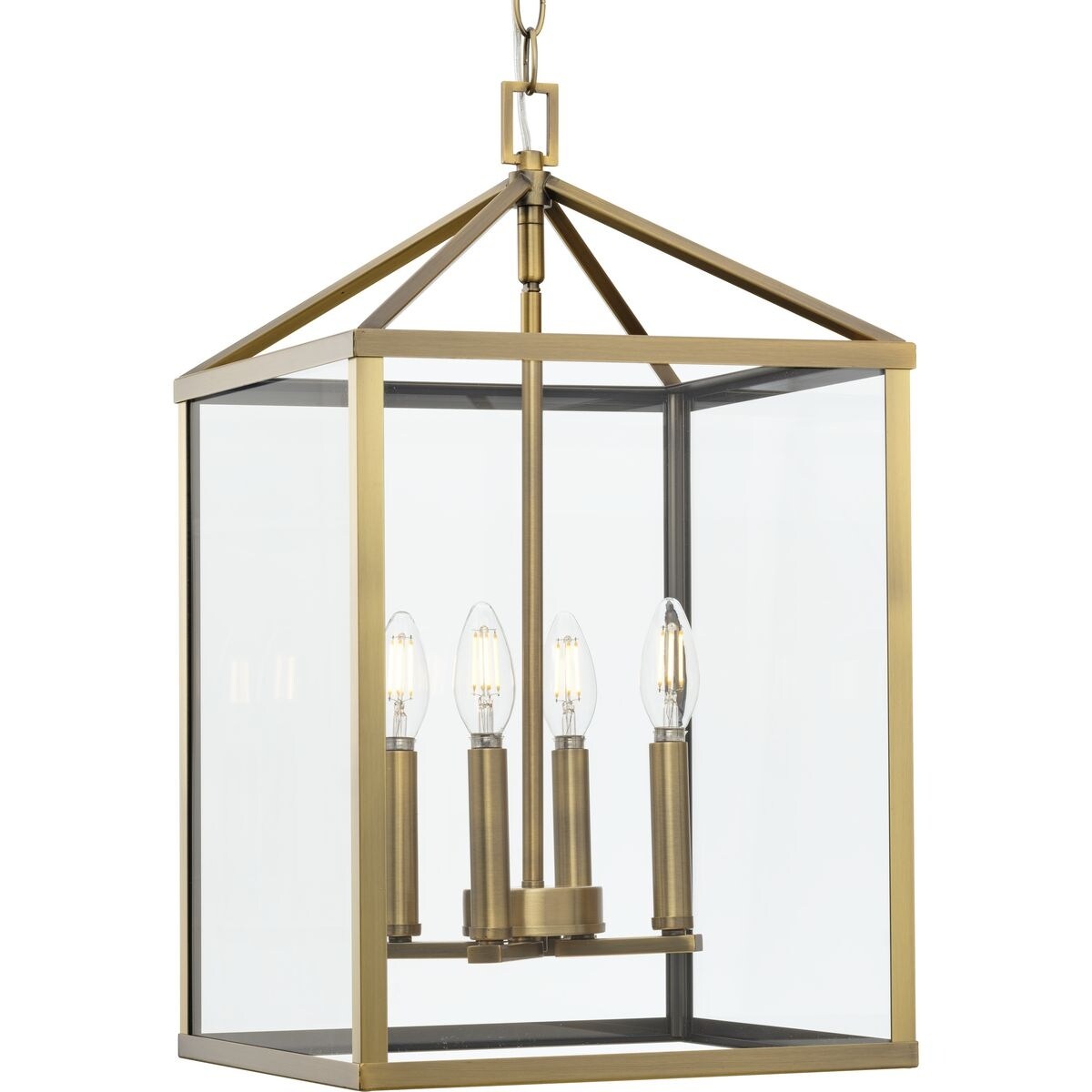 Hillcrest Collection Four-Light Vintage Brass Transitional Hall & Foyer Light - 13 in x 13 in x 22 in