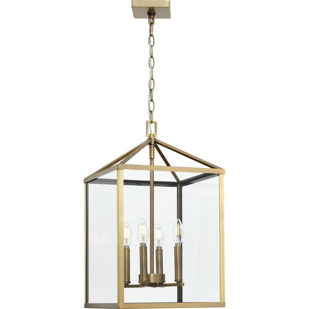 Hillcrest Collection Four-Light Vintage Brass Transitional Hall & Foyer Light - 13 in x 13 in x 22 in