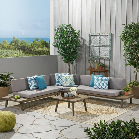 Hillcrest Outdoor V-shaped 4-piece Acacia Sectional by Christopher Knight Home