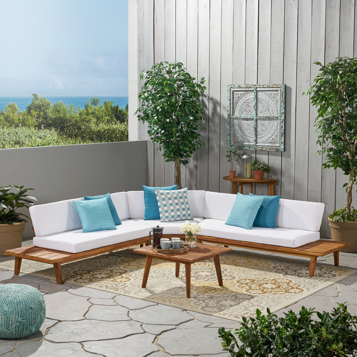 Hillcrest Outdoor V-shaped 4-piece Acacia Sectional by Christopher Knight Home