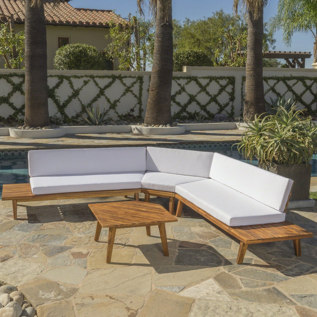Hillcrest Outdoor V-shaped 4-piece Acacia Sectional by Christopher Knight Home