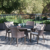 Hillhurst Outdoor 5-piece Round Wicker Dining Set with Cushions & Umbrella Hole by Christopher Knight Home