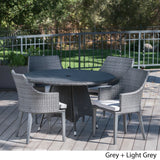 Hillhurst Outdoor 5-piece Round Wicker Dining Set with Cushions & Umbrella Hole by Christopher Knight Home