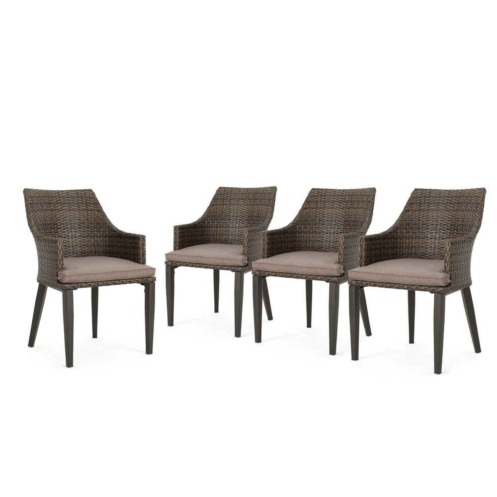 Hillhurst Outdoor Wicker Dining Chair with Cushions (Set of 4) by Christopher Knight Home