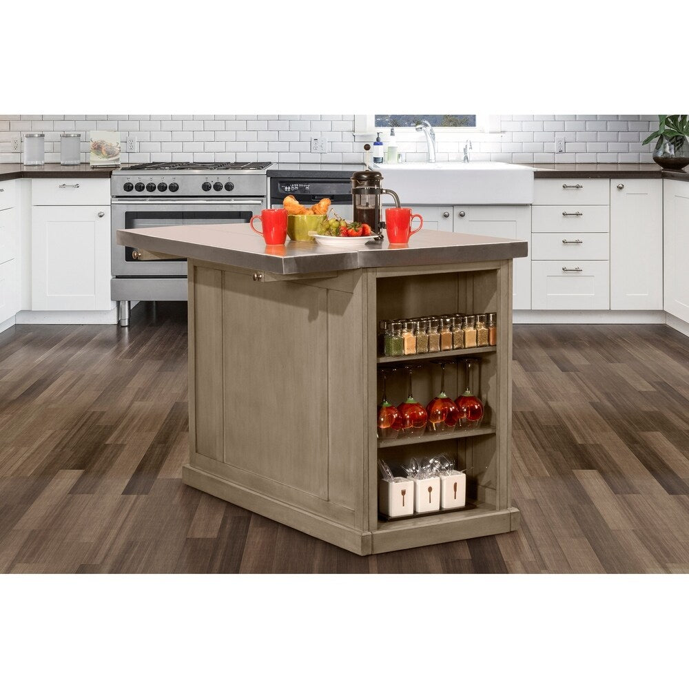 Flemington Kitchen Island in Gray with Stainless Steel Top by Hillsdale Furniture