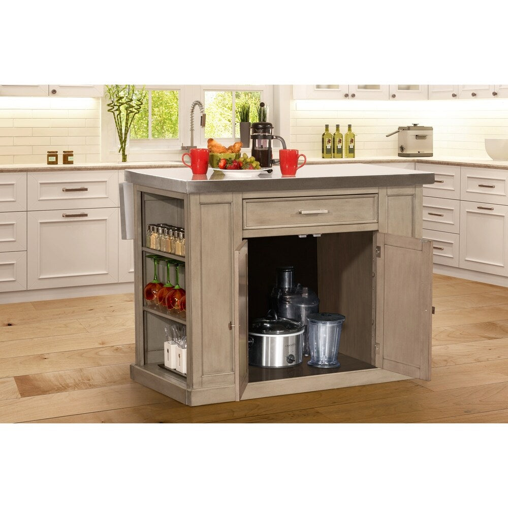 Flemington Kitchen Island in Gray with Stainless Steel Top by Hillsdale Furniture