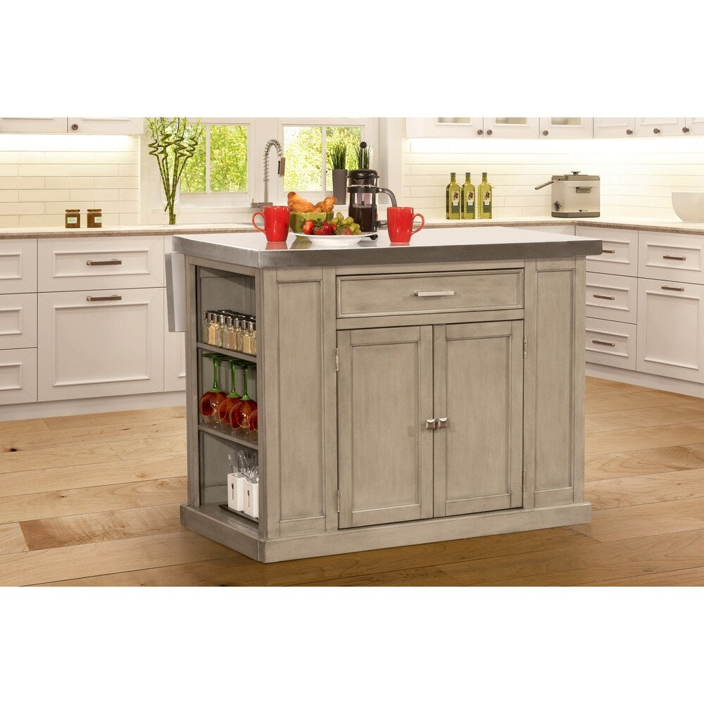 Flemington Kitchen Island in Gray with Stainless Steel Top by Hillsdale Furniture