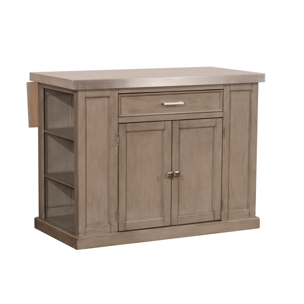 Flemington Kitchen Island in Gray with Stainless Steel Top by Hillsdale Furniture