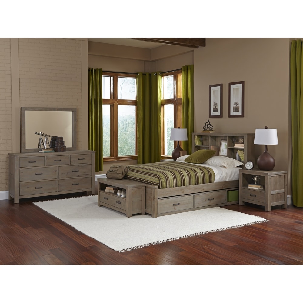 Highlands Full Bookcase Bed with Two Storage units, Driftwood