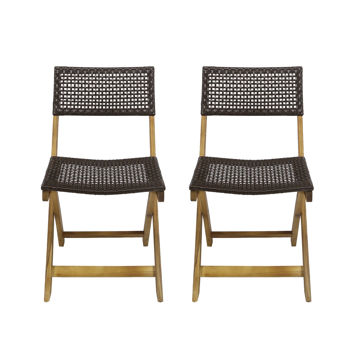 Hillside Outdoor Acacia Wood Foldable Bistro Chairs with Wicker Seating (Set of 2) by Christopher Knight Home