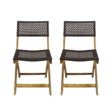Hillside Outdoor Acacia Wood Foldable Bistro Chairs with Wicker Seating (Set of 2) by Christopher Knight Home
